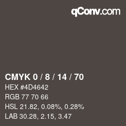 カラーコード: CMYK 0 / 8 / 14 / 70 | qconv.com