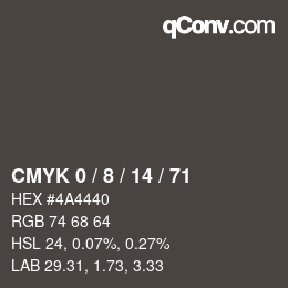 Color code: CMYK 0 / 8 / 14 / 71 | qconv.com