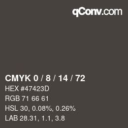 Farbcode: CMYK 0 / 8 / 14 / 72 | qconv.com
