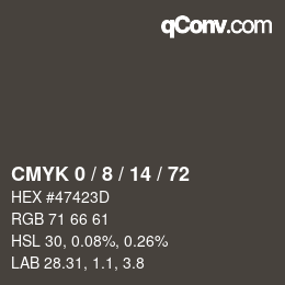 Color code: CMYK 0 / 8 / 14 / 72 | qconv.com