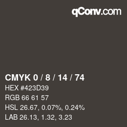 Code couleur: CMYK 0 / 8 / 14 / 74 | qconv.com