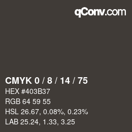 カラーコード: CMYK 0 / 8 / 14 / 75 | qconv.com