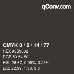 カラーコード: CMYK 0 / 8 / 14 / 77 | qconv.com