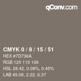 カラーコード: CMYK 0 / 8 / 15 / 51 | qconv.com