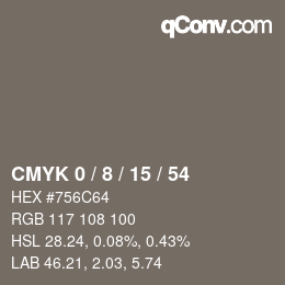 カラーコード: CMYK 0 / 8 / 15 / 54 | qconv.com