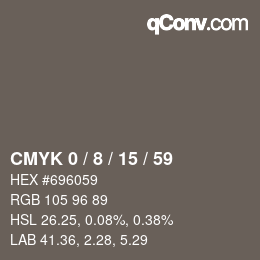 カラーコード: CMYK 0 / 8 / 15 / 59 | qconv.com
