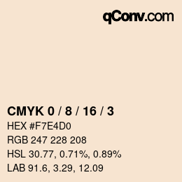 カラーコード: CMYK 0 / 8 / 16 / 3 | qconv.com