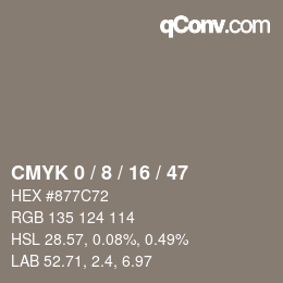颜色代码: CMYK 0 / 8 / 16 / 47 | qconv.com