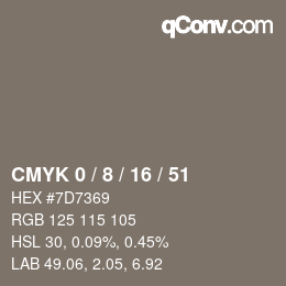カラーコード: CMYK 0 / 8 / 16 / 51 | qconv.com