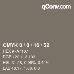 カラーコード: CMYK 0 / 8 / 16 / 52 | qconv.com