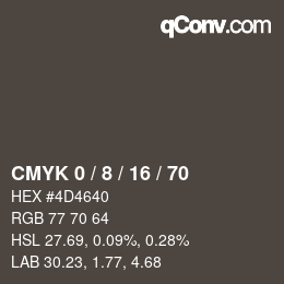 カラーコード: CMYK 0 / 8 / 16 / 70 | qconv.com