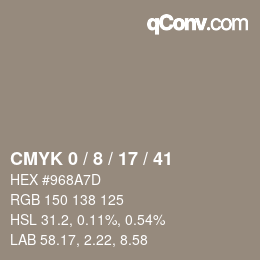 カラーコード: CMYK 0 / 8 / 17 / 41 | qconv.com