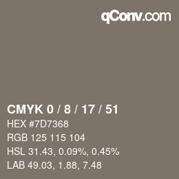 カラーコード: CMYK 0 / 8 / 17 / 51 | qconv.com