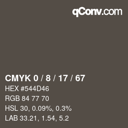 カラーコード: CMYK 0 / 8 / 17 / 67 | qconv.com