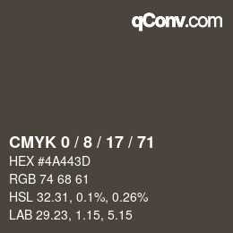 Color code: CMYK 0 / 8 / 17 / 71 | qconv.com