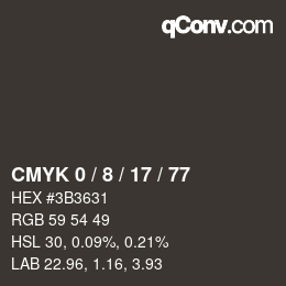 カラーコード: CMYK 0 / 8 / 17 / 77 | qconv.com