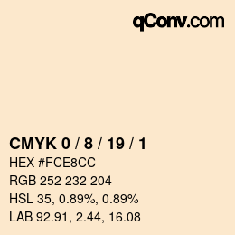 カラーコード: CMYK 0 / 8 / 19 / 1 | qconv.com