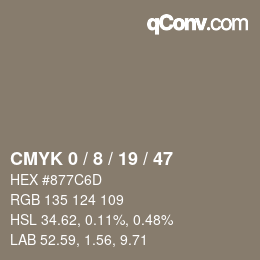 颜色代码: CMYK 0 / 8 / 19 / 47 | qconv.com