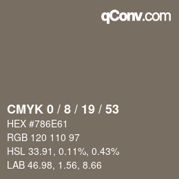 カラーコード: CMYK 0 / 8 / 19 / 53 | qconv.com
