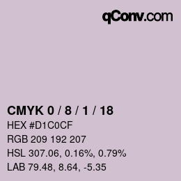 カラーコード: CMYK 0 / 8 / 1 / 18 | qconv.com
