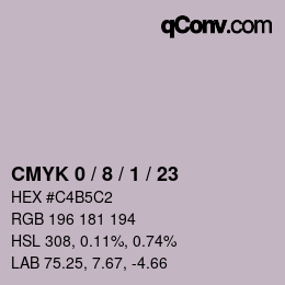 カラーコード: CMYK 0 / 8 / 1 / 23 | qconv.com