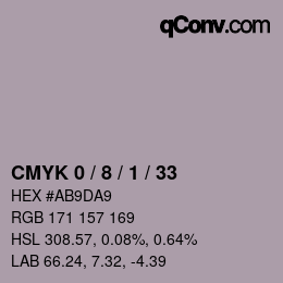 Code couleur: CMYK 0 / 8 / 1 / 33 | qconv.com