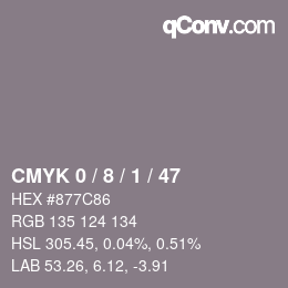 Código de color: CMYK 0 / 8 / 1 / 47 | qconv.com