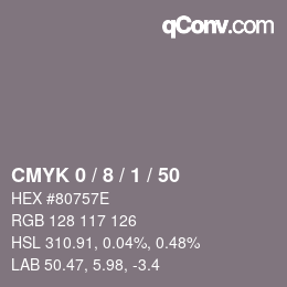 Farbcode: CMYK 0 / 8 / 1 / 50 | qconv.com