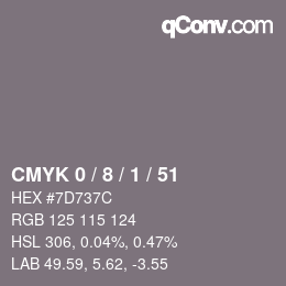 Código de color: CMYK 0 / 8 / 1 / 51 | qconv.com