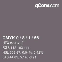 Farbcode: CMYK 0 / 8 / 1 / 56 | qconv.com