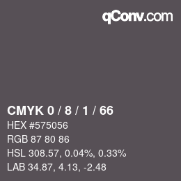 Farbcode: CMYK 0 / 8 / 1 / 66 | qconv.com
