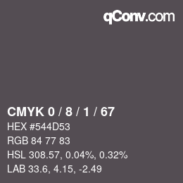 Farbcode: CMYK 0 / 8 / 1 / 67 | qconv.com