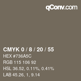 カラーコード: CMYK 0 / 8 / 20 / 55 | qconv.com