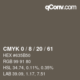 カラーコード: CMYK 0 / 8 / 20 / 61 | qconv.com