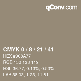 カラーコード: CMYK 0 / 8 / 21 / 41 | qconv.com