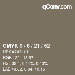 カラーコード: CMYK 0 / 8 / 21 / 52 | qconv.com