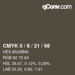 カラーコード: CMYK 0 / 8 / 21 / 68 | qconv.com