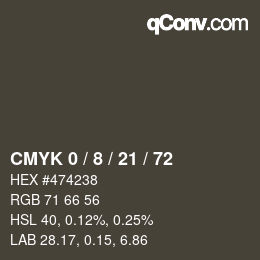 Código de color: CMYK 0 / 8 / 21 / 72 | qconv.com