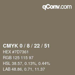 カラーコード: CMYK 0 / 8 / 22 / 51 | qconv.com