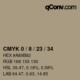 カラーコード: CMYK 0 / 8 / 23 / 34 | qconv.com