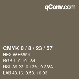Code couleur: CMYK 0 / 8 / 23 / 57 | qconv.com