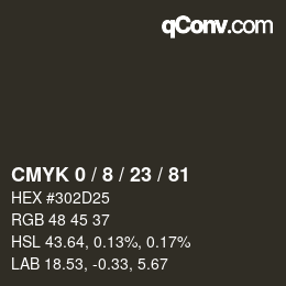 カラーコード: CMYK 0 / 8 / 23 / 81 | qconv.com