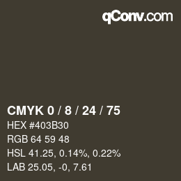 カラーコード: CMYK 0 / 8 / 24 / 75 | qconv.com