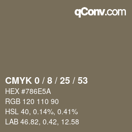 カラーコード: CMYK 0 / 8 / 25 / 53 | qconv.com