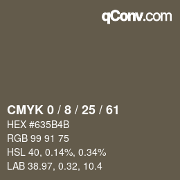 カラーコード: CMYK 0 / 8 / 25 / 61 | qconv.com