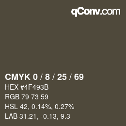 カラーコード: CMYK 0 / 8 / 25 / 69 | qconv.com