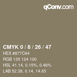 カラーコード: CMYK 0 / 8 / 26 / 47 | qconv.com