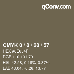カラーコード: CMYK 0 / 8 / 28 / 57 | qconv.com