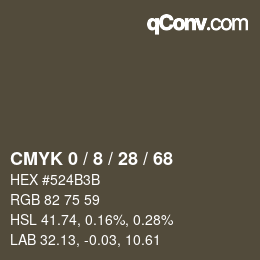 カラーコード: CMYK 0 / 8 / 28 / 68 | qconv.com