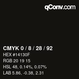 カラーコード: CMYK 0 / 8 / 28 / 92 | qconv.com